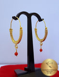 Croatian Filigree Hoop Earrings, Gold Plated Hoops, Red Coral Dangle Hoops, Wedding Earrings, 24k Gold Plated Sterling Silver Earrings - Traditional Croatian Jewelry