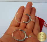 Croatian Hoop Earrings, Sterling Silver Filigree Hoops, White Pearl Dangle Hoops, Konavle Earrings, Dubrovnik Jewelry, Wedding Jewelry