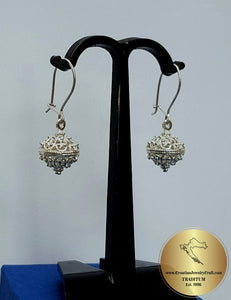 Traditional Croatian Earrings, Dangle Hook Earrings, Silver Dangle Earrings, Dubrovnik Filigree Ball Earrings, Handcrafted Vintage Jewelry