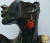 Mediterranean Red Coral Branch Earrings, Solid 14k Gold Statement Earrings, One of a kind Chandelier Earrings, Handcrafted Bridal Earring