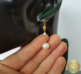 14k Gold White Pearl Earrings, Simple Gold Pearl Earrings, Solid Gold Dangle Earrings, Small Bead Pearl Earrings, Unique Wedding Jewelry