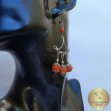 Rustic Boho Earrings, Long Chandelier Salmon Coral Earrings, Unique Handmade Sterling Metalwork Earrings, Untreated Mediterranean Coral - Traditional Croatian Jewelry