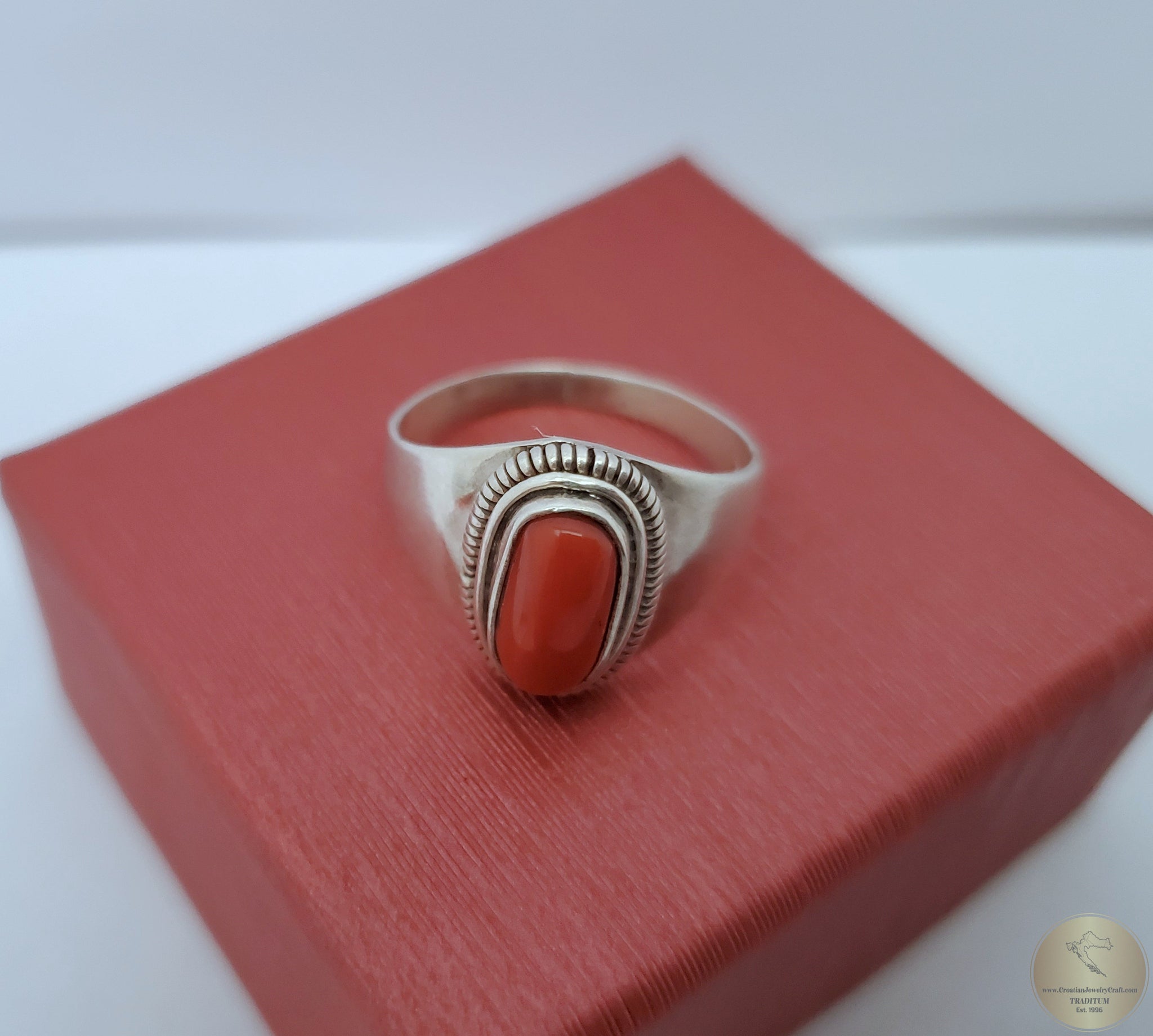 SH Fashion Panchaloha (Impon) Red Coral Stone Ring