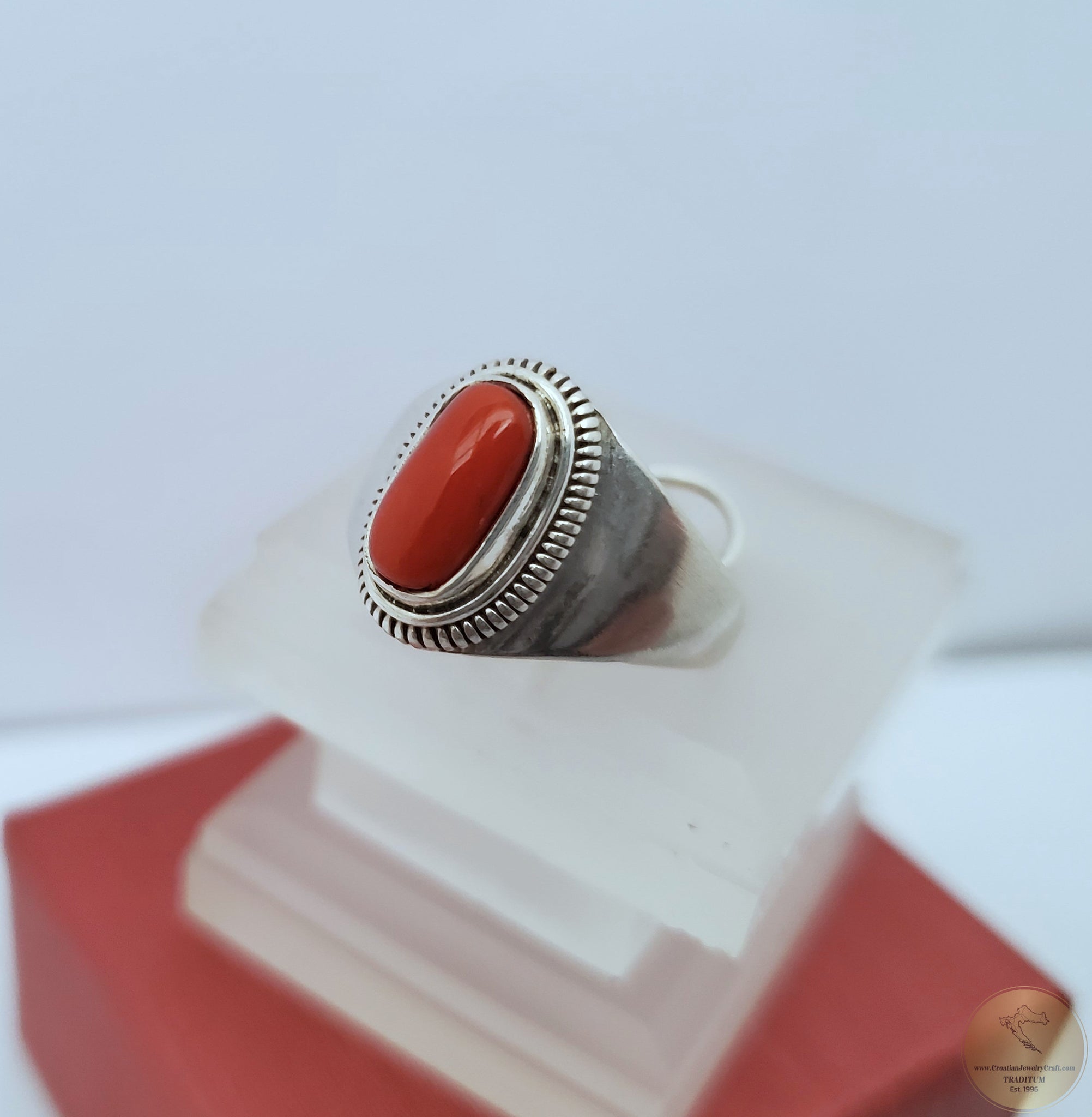 Astrological 6.10 carat Natural Red Coral Ring – Diamosite