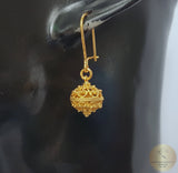 Handmade Croatian 14k Gold Filigree Earrings, Dubrovnik Gold Ball Earrings, Unique Traditional Ethnic Wedding Jewelry, Dangle Gold Earrings