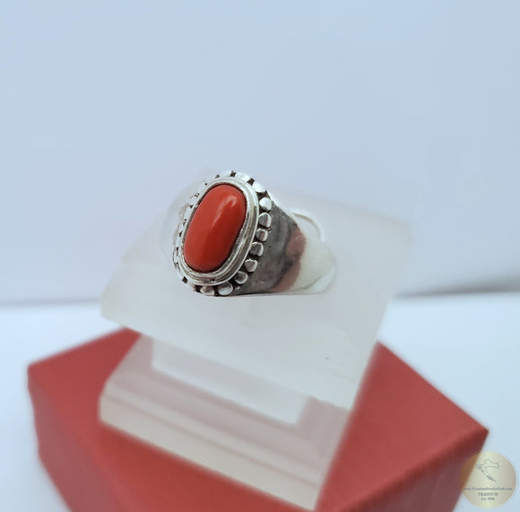 Buy Oxidized Red coral Ring, Silver ring, Gemstone stack ring online at  aStudio1980.com