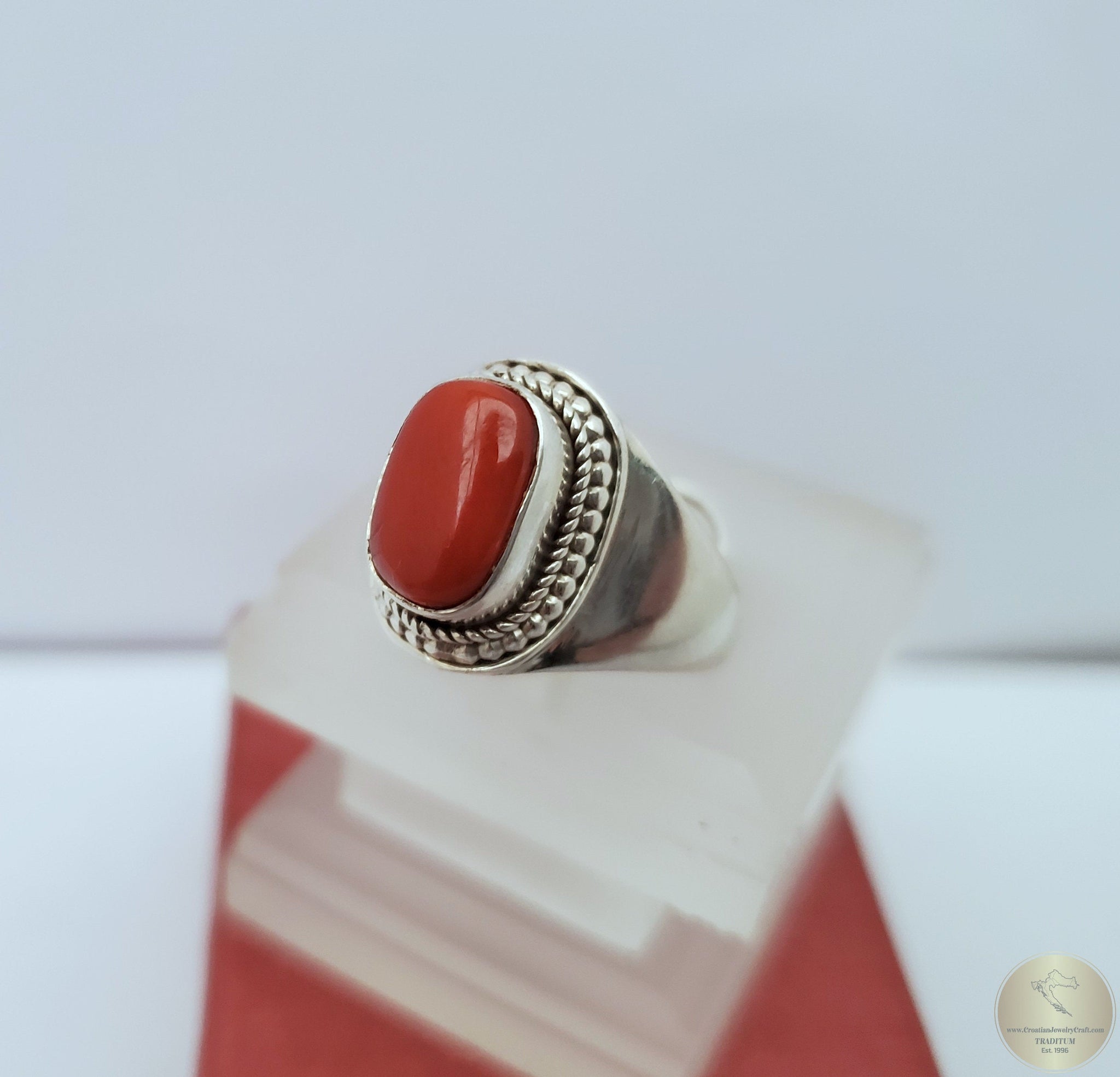 Buy Latest Red Coral Gold Design Daily Use Impon Big Size Ring for Ladies