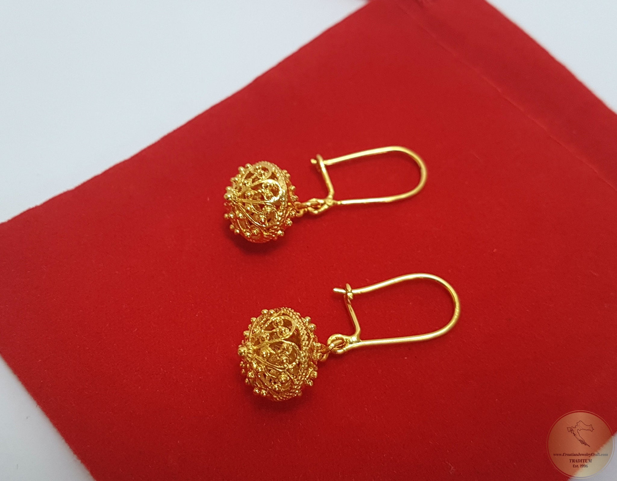 14k Gold Earrings, Traditional Croatian Filigree Ball Earrings, Ethnic –  CroatianJewelryCraft