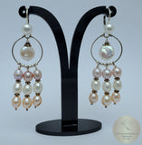 Multicolor Pearl Chandelier Earrings, Long Pearl Earrings, Unique Statement Earrings, Dangle Pearl Bridal Earrings, Sterling Pearl Earrings