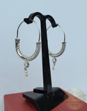 Dubrovnik Filigree Hoop Earrings, Solid White Gold Hoops, 14 k Gold Earrings, Ethnic Croatian Bridal Earrings, Pearl Dangle Hoops 14k