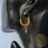 Traditional Croatian Solid Gold Hoop Earrings 14k, Dubrovnik - Konavle Wedding Jewelry, 14k Gold Filigree Hoops, White Pearl Dangle Hoops