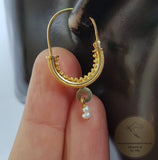 Traditional Croatian Solid Gold Hoop Earrings 14k, Dubrovnik - Konavle Wedding Jewelry, 14k Gold Filigree Hoops, White Pearl Dangle Hoops