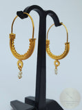 Konavle Filigree Hoop Earrings, Traditional Croatian Solid 14k Gold Hoops, Dubrovnik White Pearl Dangle Hoops, Unique Bridal Earrings
