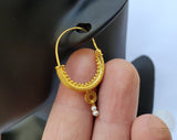 Konavle Filigree Hoop Earrings, Traditional Croatian Solid 14k Gold Hoops, Dubrovnik White Pearl Dangle Hoops, Unique Bridal Earrings