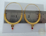Large 14k Gold Filigree Hoops, Traditional Croatian - Konavle Earrings, Red Coral or White Pearl Dangle Hoops In 14k Gold, Wedding Jewelry