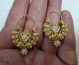 Traditional Croatian Solid Gold Hoop Earrings 14k, Dalmatian Wedding Jewelry - Recine, 14k Gold Filigree Hoops, White Pearl Dangle Hoops