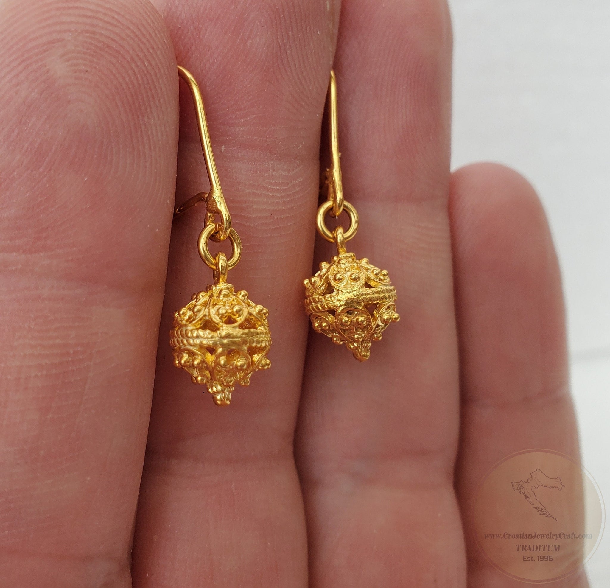 14k Gold Earrings, Traditional Croatian Filigree Ball Earrings, Ethnic –  CroatianJewelryCraft