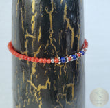 Colorful Small Bead Red Coral Bracelet, Mediterranean Coral Sterling Silver Bracelet, Beaded Skinny Lapis Lazuli Blue Gemstone Bracelet