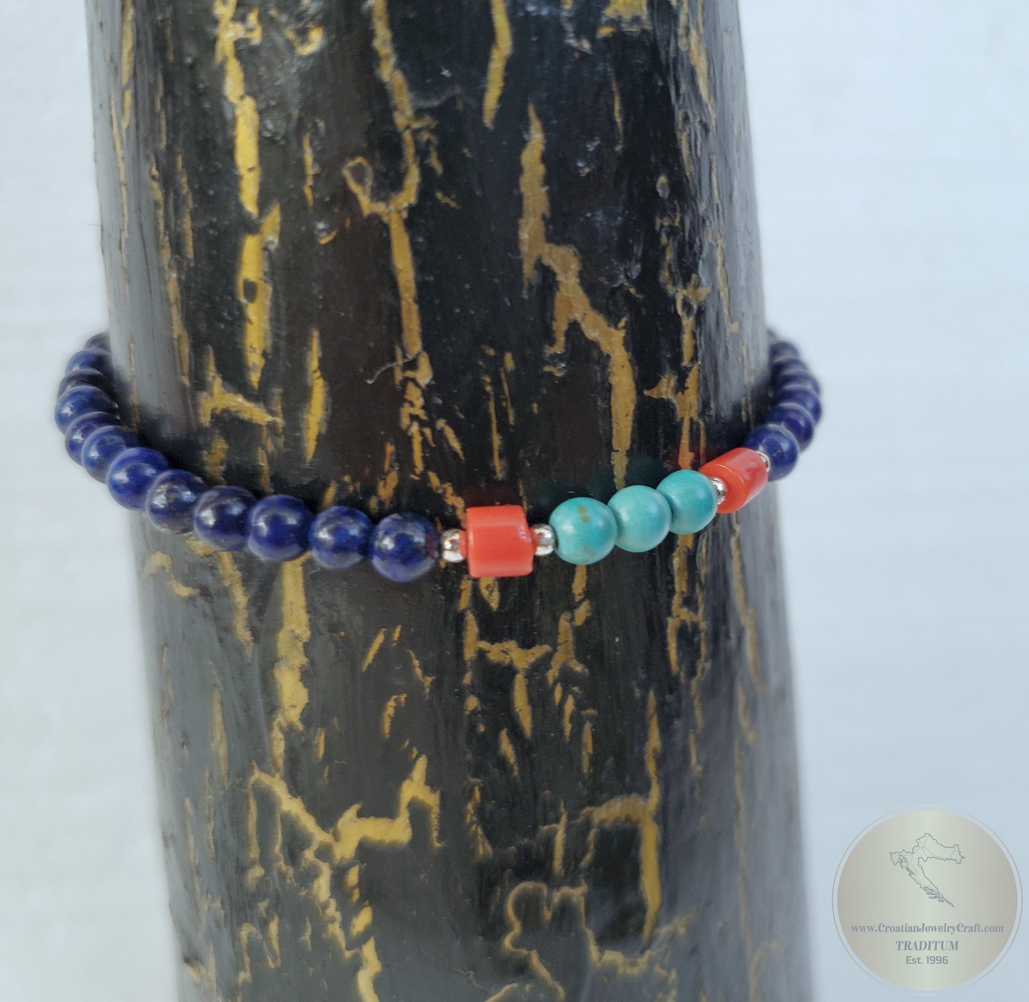 Red coral and blue lapis bracelet on sale