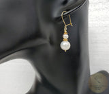24k Gold Plated Simple Pearl Dangle Earrings, White Pearl Earrings,  Pearl Wedding Earrings