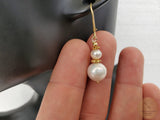 24k Gold Plated Simple Pearl Dangle Earrings, White Pearl Earrings,  Pearl Wedding Earrings