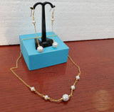 24k Gold Plated Thin Chain Earrings, Long Pearl Dangle Earrings, White Pearl Earrings, Sterling Silver Natural Pearl Wedding Jewelry