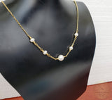 24k Gold Plated Dainty Chain Necklace, Simple White Pearl Neckalce, Sterling Silver Natural Pearl Wedding Jewelry