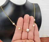24k Gold Plated Dainty Chain Necklace, Simple White Pearl Neckalce, Sterling Silver Natural Pearl Wedding Jewelry