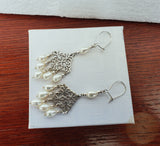 White Pearl Chandelier Earrings, Natural Pearl Earrings, Unique Dangle Pearl Silver Earrings